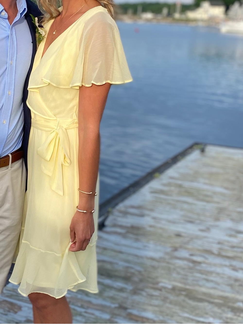 Yellow Wrap-Style Flutter Sleeve Dress